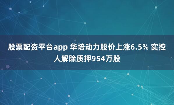 股票配资平台app 华培动力股价上涨6.5% 实控人解除质押954万股